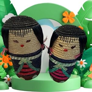 Vintage Pair Of Japanese Straw Kokeshi Nesting Dolls. 101A